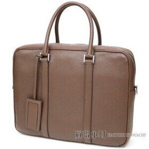PRADA Triangle Logo Briefcase Brown Calfskin Leather Shoulder Bag Business